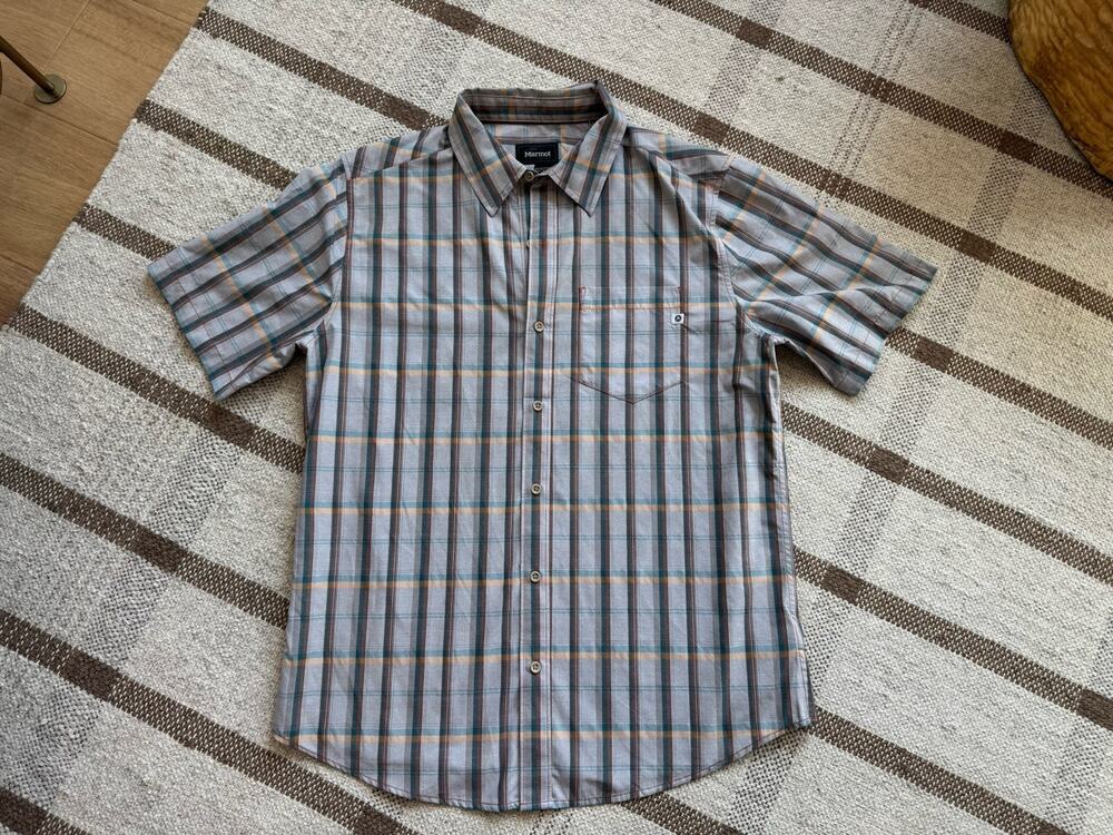 Marmot Barnabe Mens Short Sleeve Button Up Shirt Plaid Medium Gray Brown Western